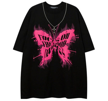 Gothic Hip-hop T-shirt Unisex Butterfly Graffiti Short Sleeve Couple wear