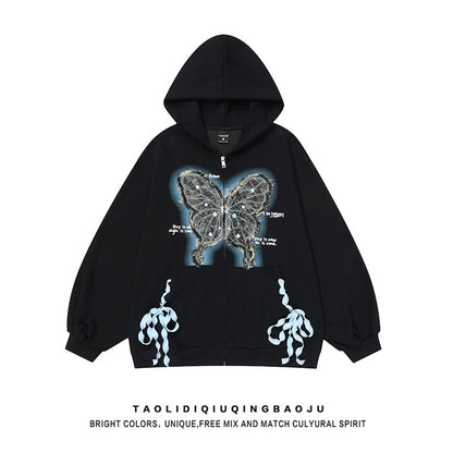 Women butterfly patch strap hoodies oversized