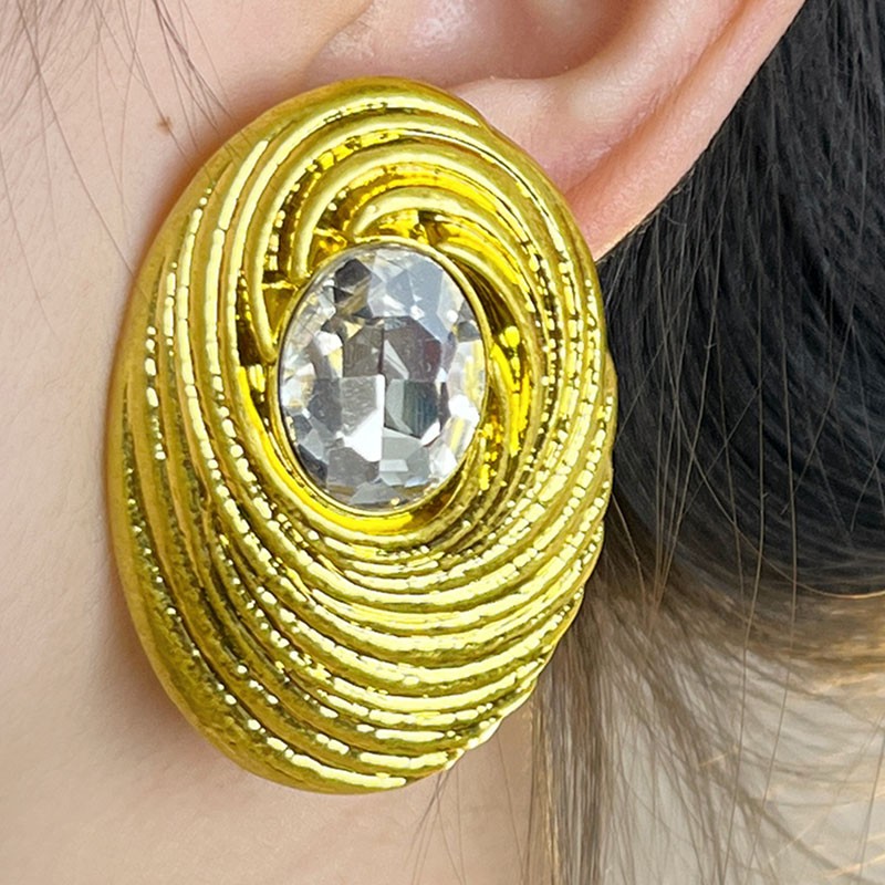 Grove retro rhinestone cocoon shaped metal ear clip earrings