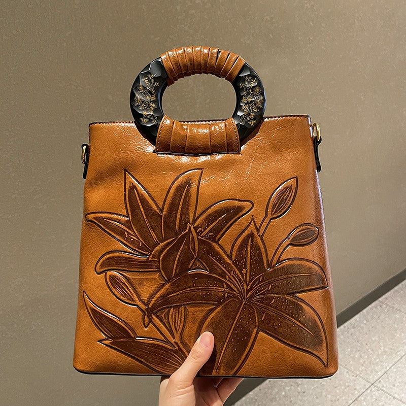 First-layer Chinese style solid wood handbag