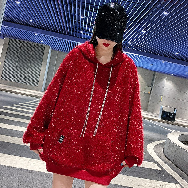 Red glitter women's hoodies