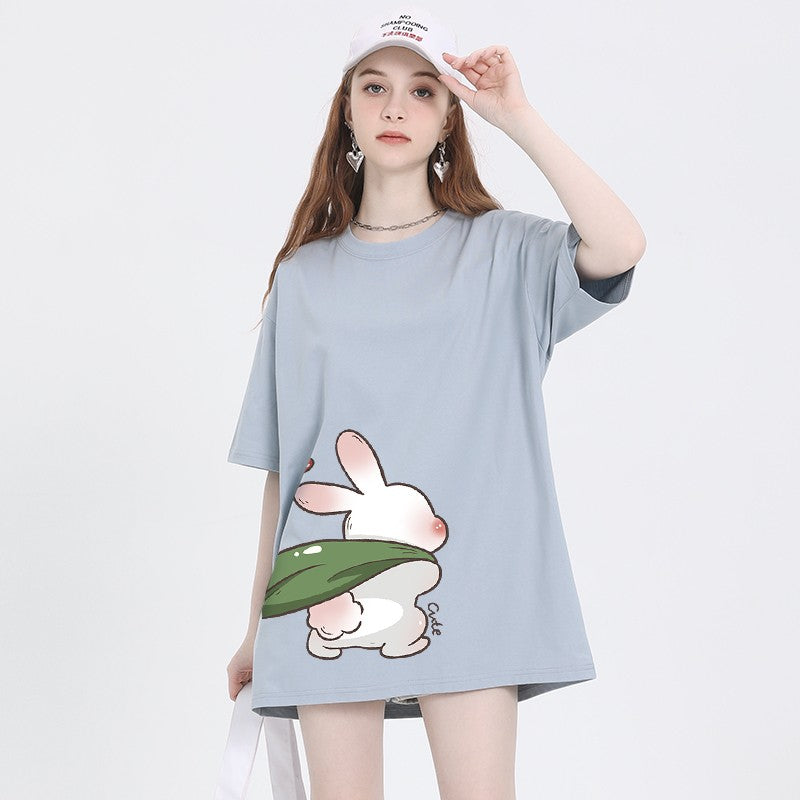 Rabbit Unisex short-sleeved summer wear pure cotton T-shirt