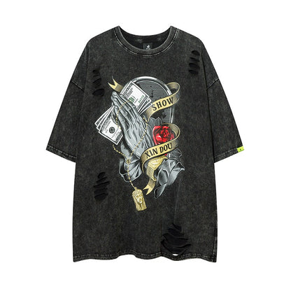 Unisex american dark high street print T-shirt oversized