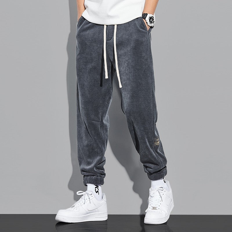 Grey joggers loose fitting ankle ties men's sports pants