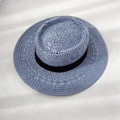 Flat Top Sunscreen Straw Hat Women's Summer Straw Knitted Hat for Beach Travel Hat