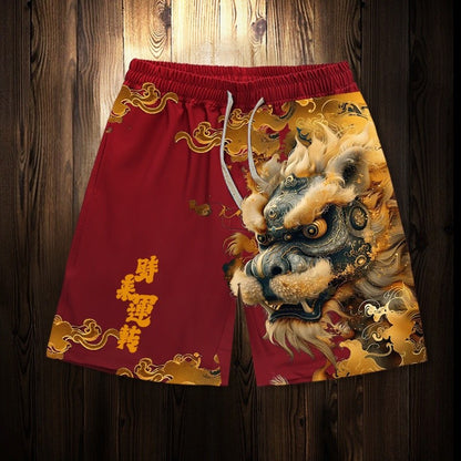 Lion-awakening fortune-bringing shorts for men, large size beach pants