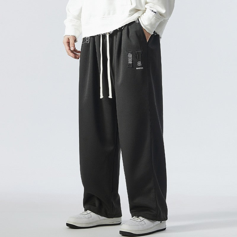 Wide-leg plus plus size gray straight pants large size loose sports casual men's trouser pants