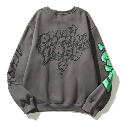 Sweatshirt foam letter graffiti print round neck street wear