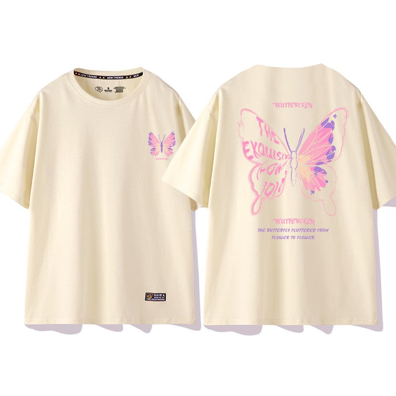 Butterfly pattern t-shirt pure cotton loose fit