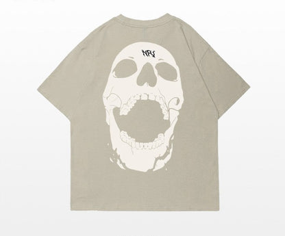 Street skull letter printed short-sleeved cotton T-shirt unisex top