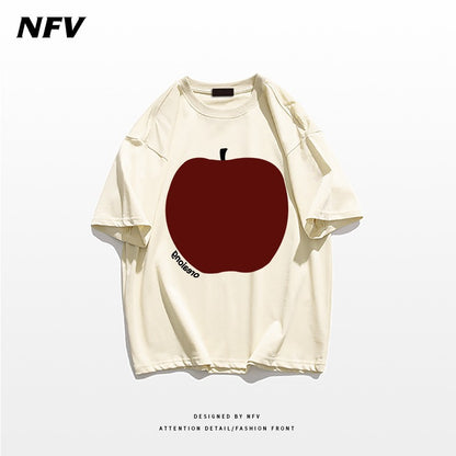 Loose fit t-shirts creative apple printed cotton short-sleeved unisex t-shirt