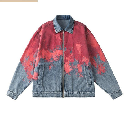 Unisex tie-dye paint block gradient denim jacket