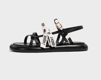 Cross strap sandals for women letter strap flat shoes