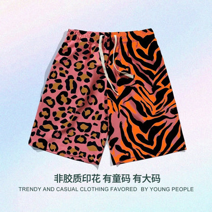 Leopard print dopamine men casual loose shorts beach pants