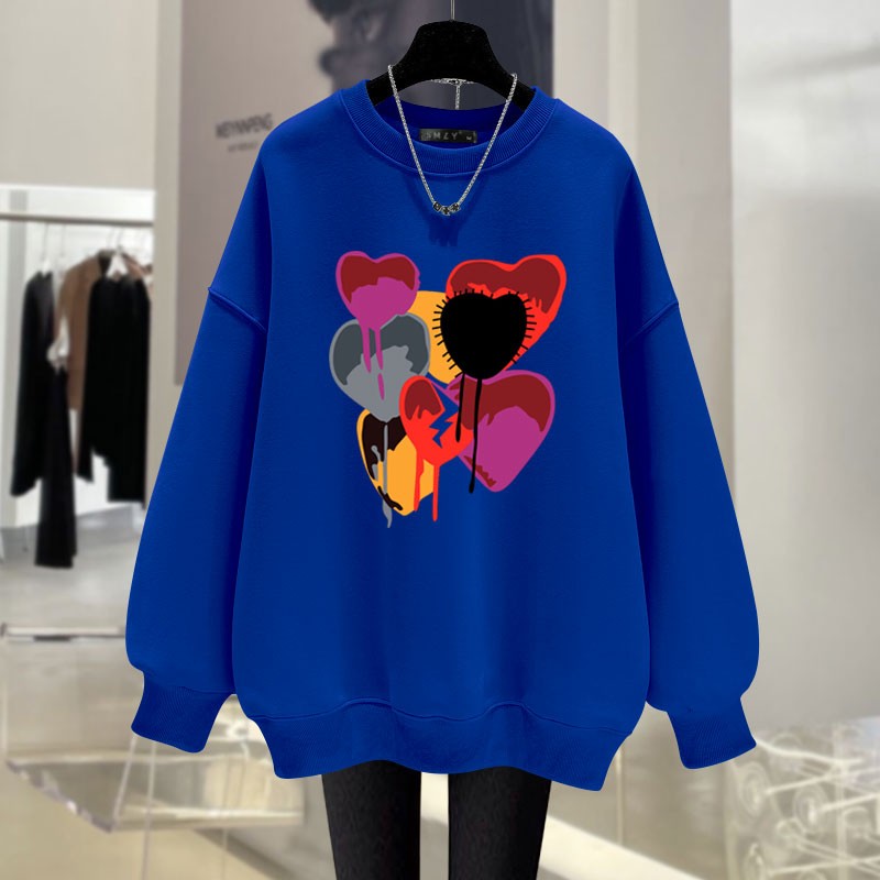 Milk tea color round neck sweatshirt women loose mid-length top