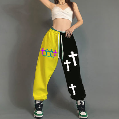 Cross print loose fit pants for women