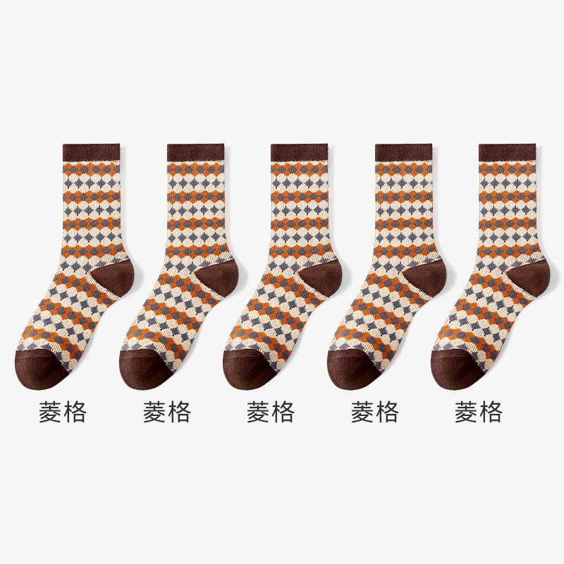 Catman socks women's mid-tube cotton socks autumn and winter ethnic style double needle long socks