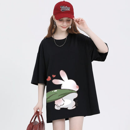 Rabbit Unisex short-sleeved summer wear pure cotton T-shirt