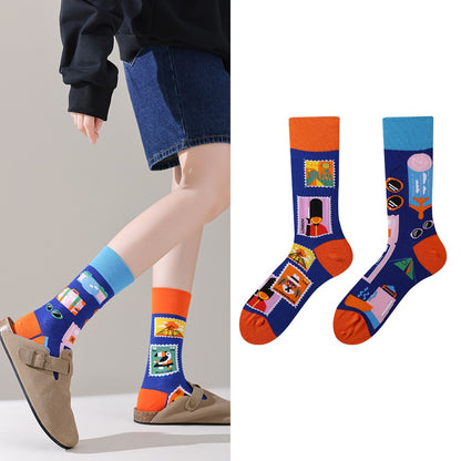 Trendy socks original men and women cartoon creative middle tube cotton socks