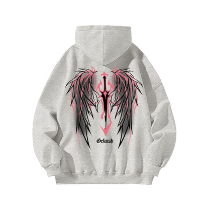 Street hiphop trendy wings printed pure cotton hoodie