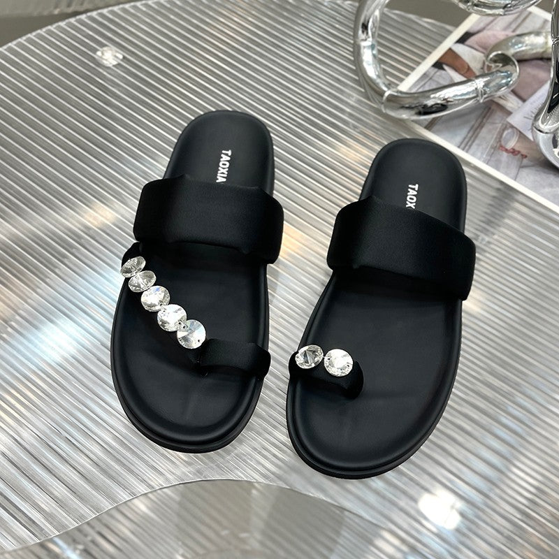 Soft-soled flip-flops for women outdoor shoes summer comfortable rhinestone sandals