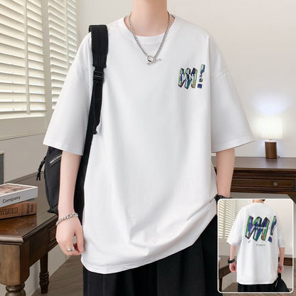 Ice silk dark series T-shirt casual loose round neck T-shirt