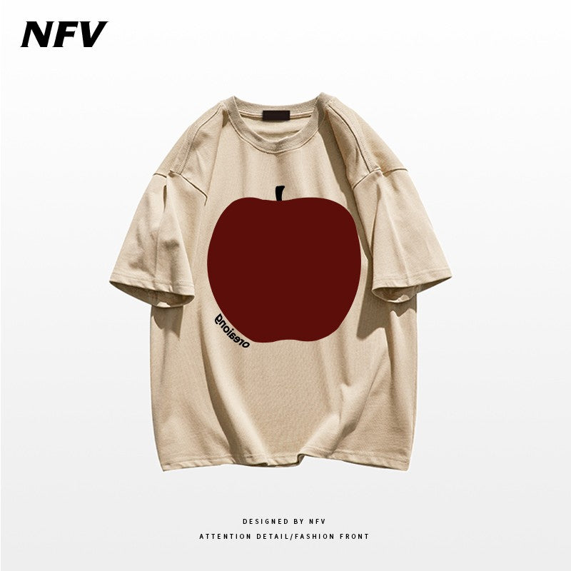 Loose fit t-shirts creative apple printed cotton short-sleeved unisex t-shirt