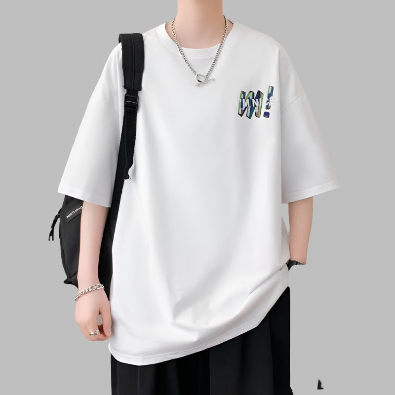 Ice silk dark series T-shirt casual loose round neck T-shirt