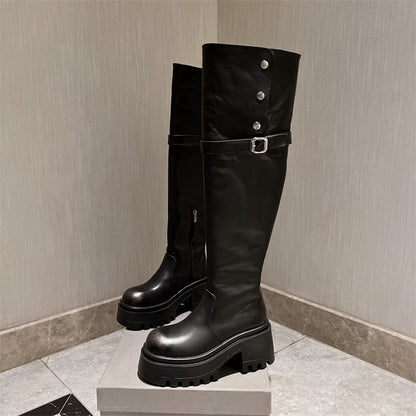 Boots motorcycle long knee high boots, flip collar