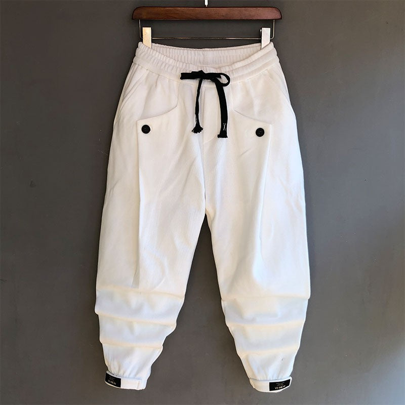 Men's White Casual Flow Folded Feet Sweatpants