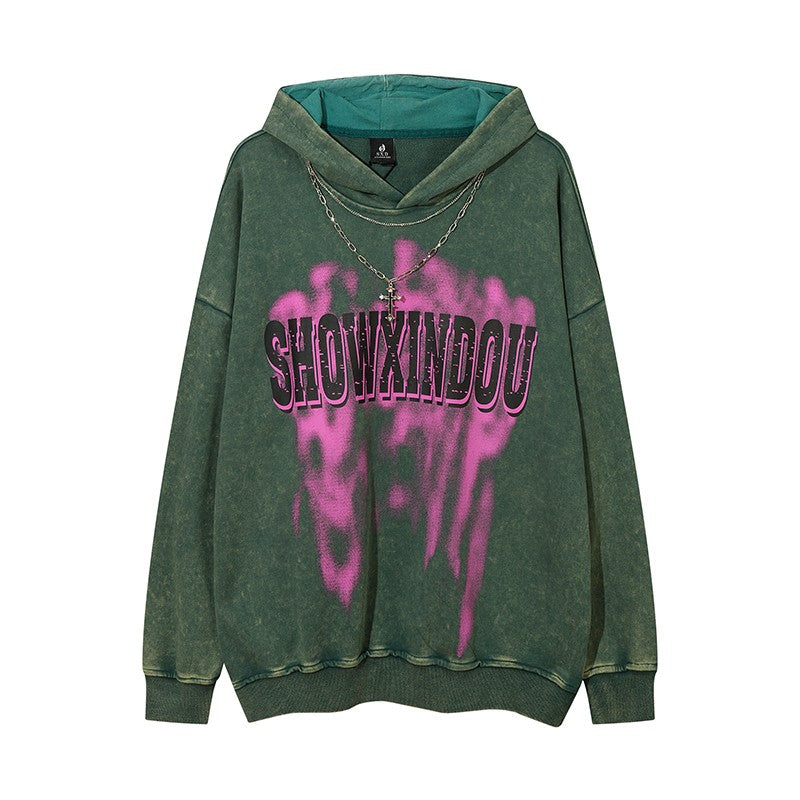 Graffiti Necklace Hoodies washed top