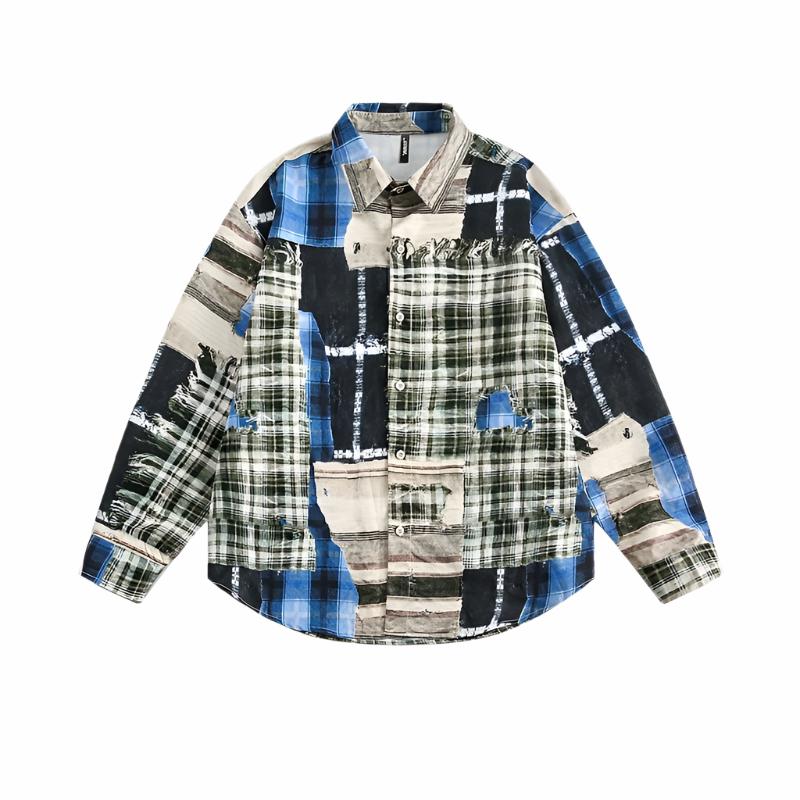 Long-sleeved shirt men's autumn loose unisex plaid shirt