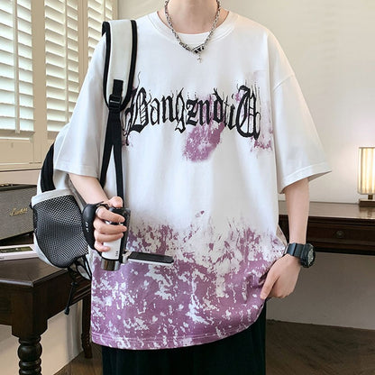 Summer gradient print half-sleeved t-shirt unisex loose tops