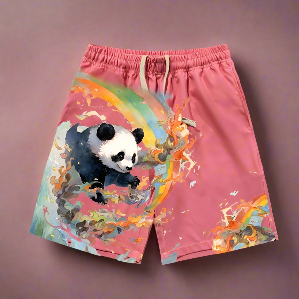 Color splash panda men summer loose beach shorts pant