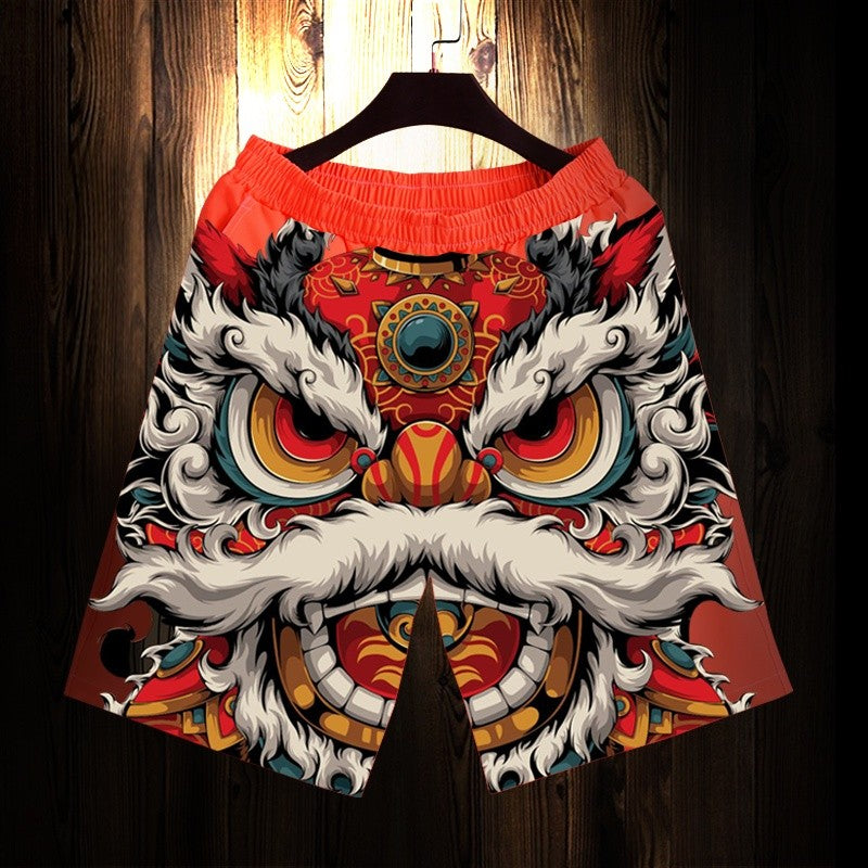 Lion shorts men casual print loose beach pants