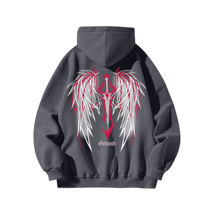 Street hiphop trendy wings printed pure cotton hoodie