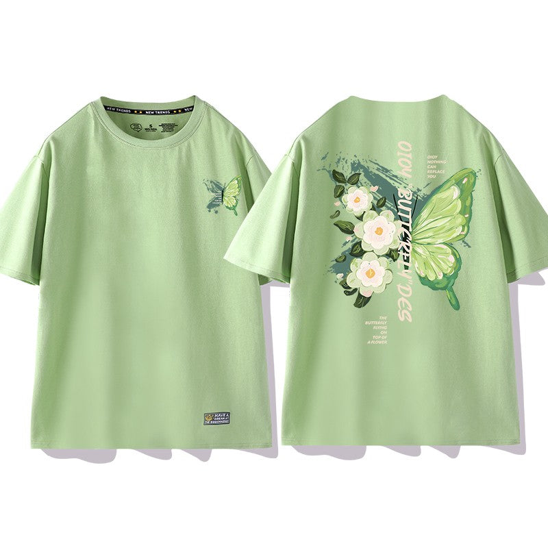 Avocado green t-shirt women's butterfly print vintage tee