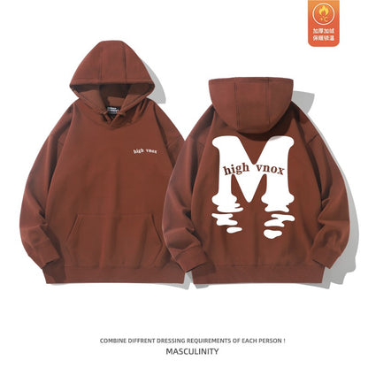 Burgundy couple sweatshirt men's heavyweight pure cotton hoodie