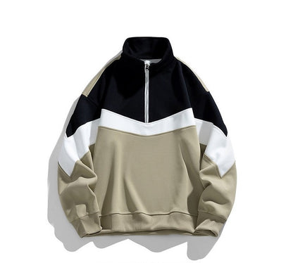 Hoodies front half zipper patchwork pullover unisex couple top