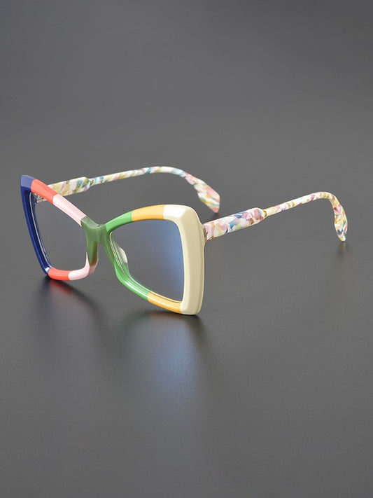 Handgefertigte Cat-Eye-Sonnenbrille mit Farbblockierung, Unisex-Rahmen