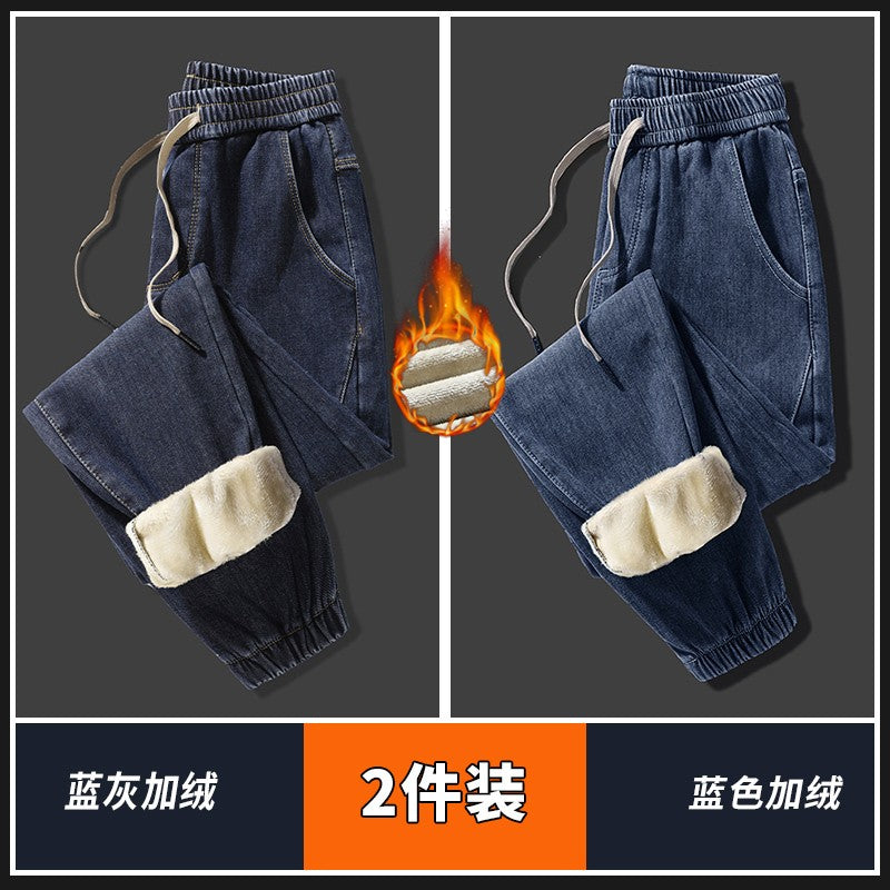 Warm denim jeans for men thickened autumn winter cold resistant trouser men pants