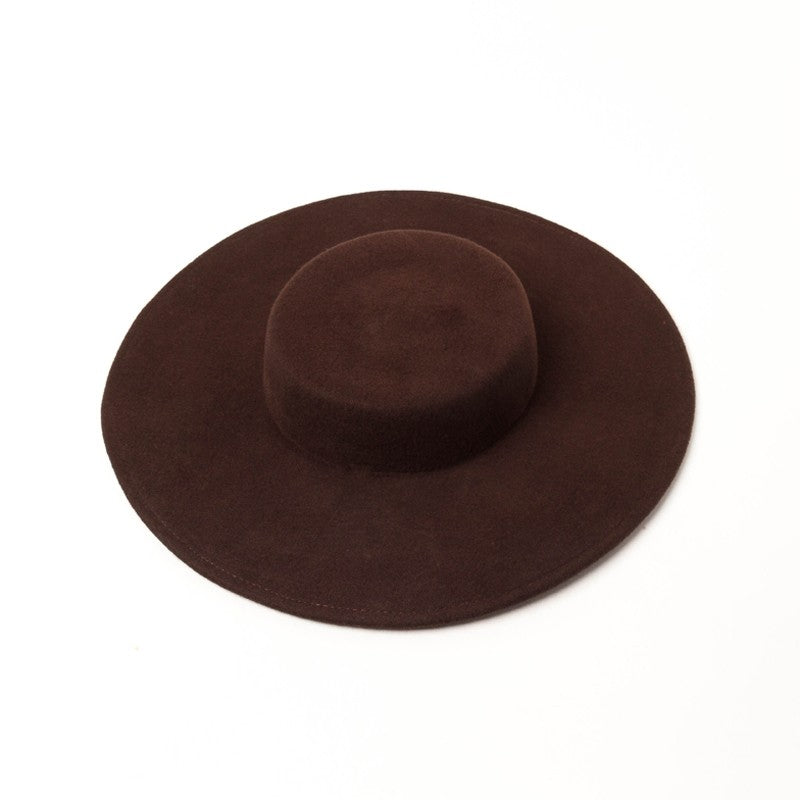 Shallow Flat Top Hat Big Eaf Woolen Hat Big brim Hat Trend