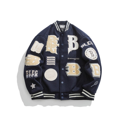 Letter embroidered motorcycle baseball cotton jacket