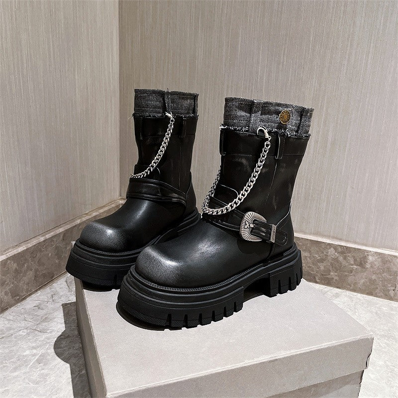 Autumn/Winter New Genuine Leather Smoke Pipe Boots