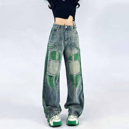 Green hole all-match women jeans