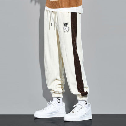 Corduroy sweatpant for men bear loose ankle binding