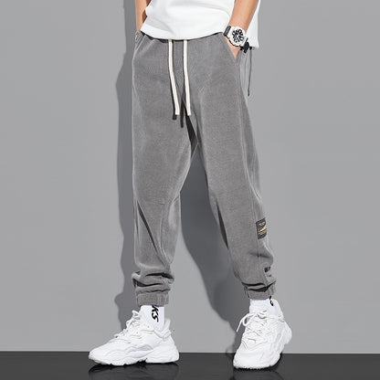 Grey joggers loose fitting ankle ties men's sports pants