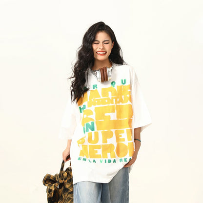 Graphic street letter print short-sleeved T-shirt men and women camicia