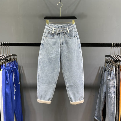 Light blue jeans high waist plus baggy pants