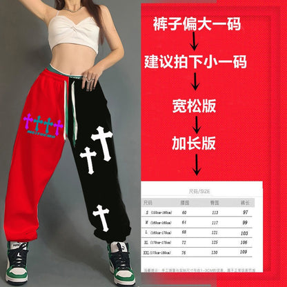 Cross print loose fit pants for women